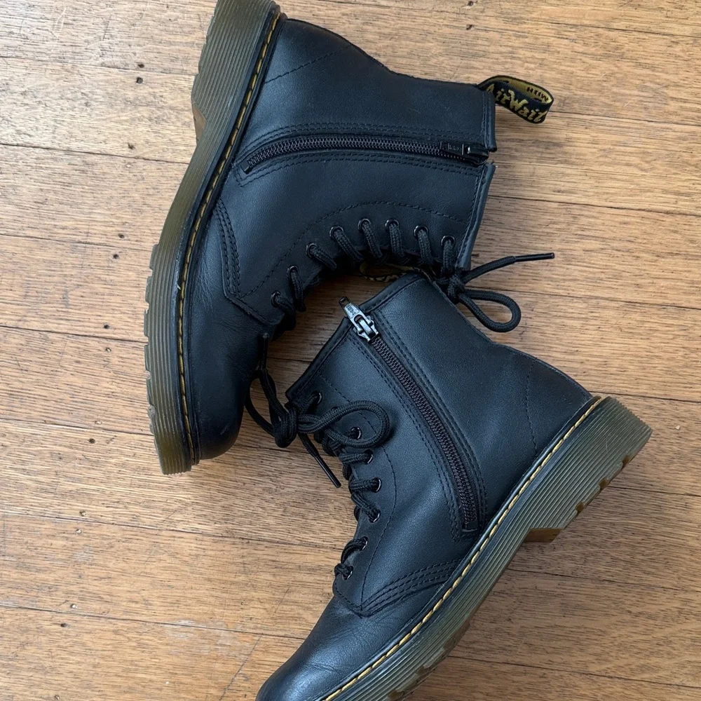 Dr. Martens Black Leather Lace-Up Ankle Boots with Yellow Stitching - Picture 6 of 10